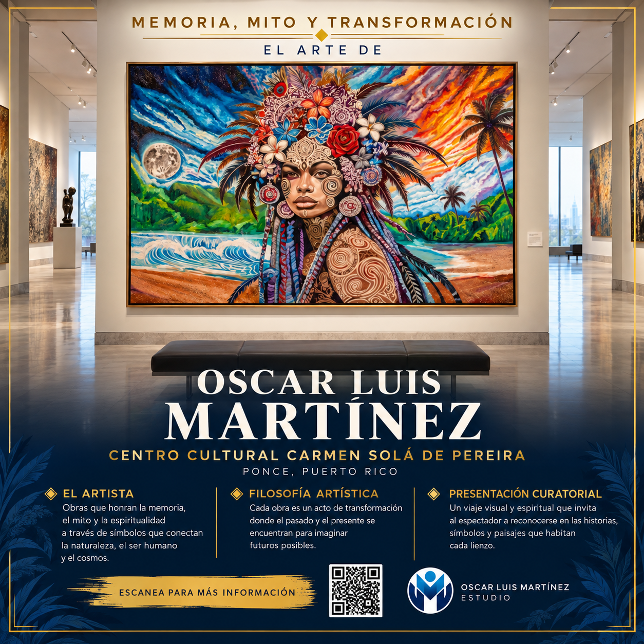Memoria Mito y Transformacion exhibition announcement for Oscar Luis Martinez